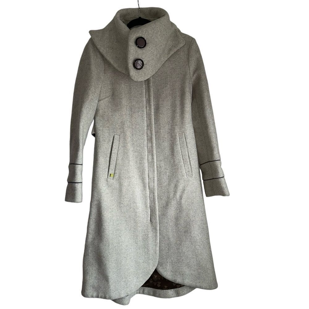 Soia & Kyo Gray Wool Coat size petite small sp s high neck draped collar zipped